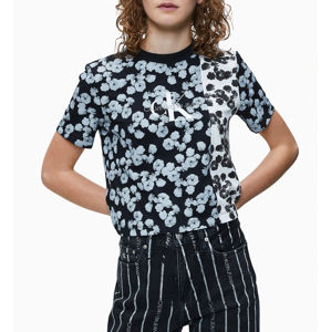 Calvin Klein dámské černé tričko Floral - M (0GU)